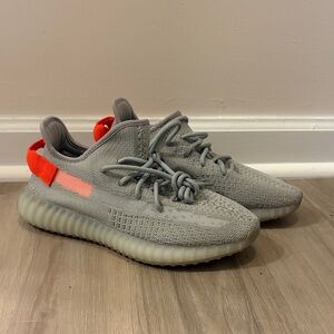 Mens Yeezy silver and neon red